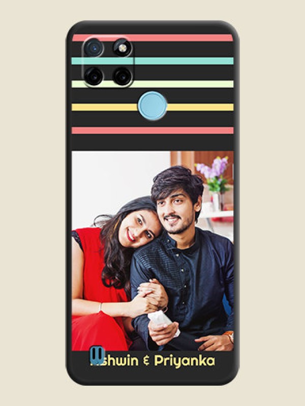 Custom Color Stripes with Photo and Text on Photo on Space Black Soft Matte Mobile Case - Realme C25Y
