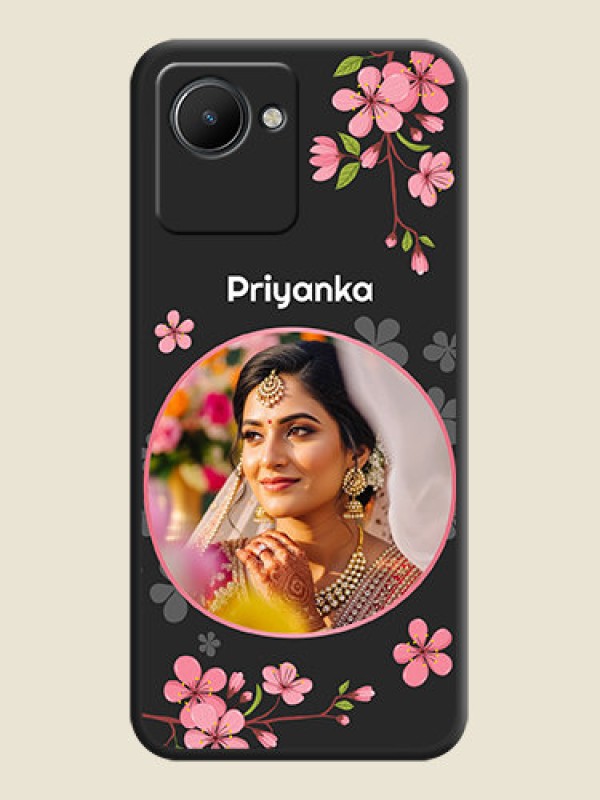 Custom Round Image with Pink Color Floral Design on Photo on Space Black Soft Matte Back Cover - Realme C30