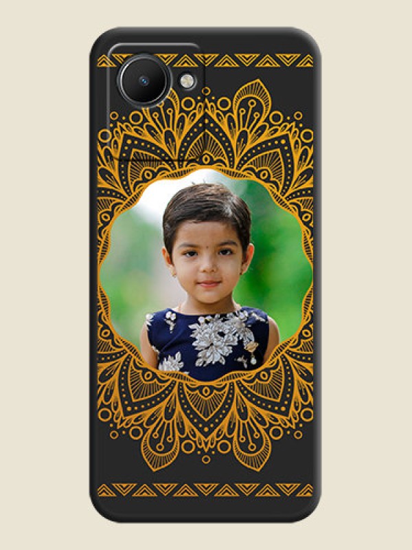 Custom Round Image with Floral Design on Photo on Space Black Soft Matte Mobile Cover - Realme C30