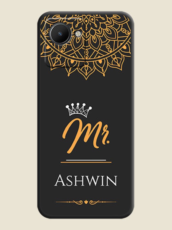 Custom Mr Name with Floral Design  on Personalised Space Black Soft Matte Cases - Realme C30