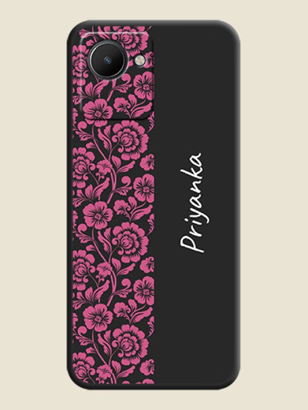 Custom Pink Floral Pattern Design With Custom Text On Space Black Personalized Soft Matte Phone Covers -Realme C30