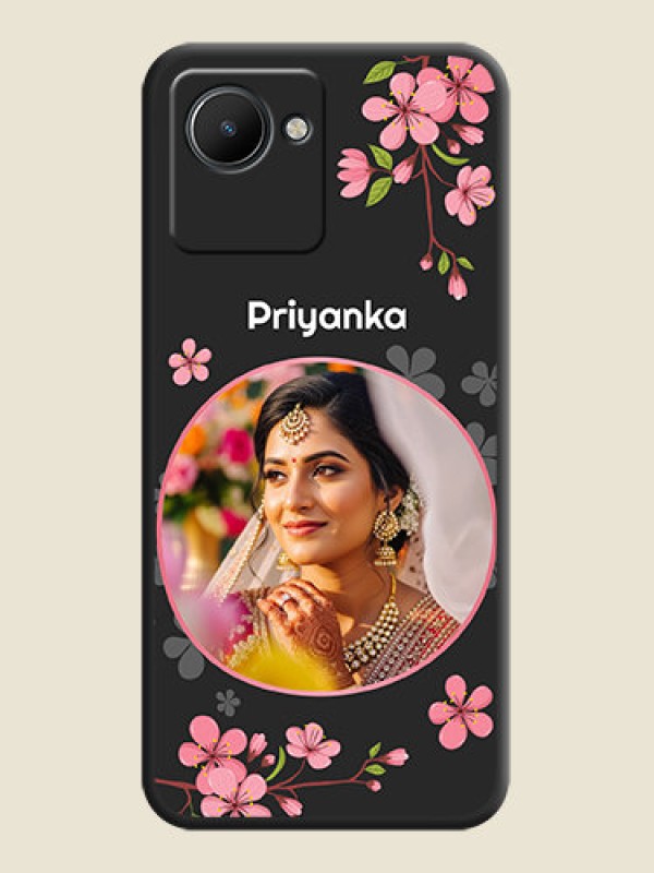 Custom Round Image with Pink Color Floral Design on Photo on Space Black Soft Matte Back Cover - Realme C30s
