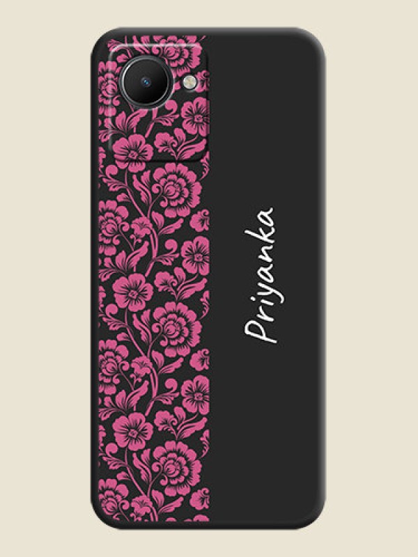 Custom Pink Floral Pattern Design With Custom Text On Space Black Personalized Soft Matte Phone Covers -Realme C30S