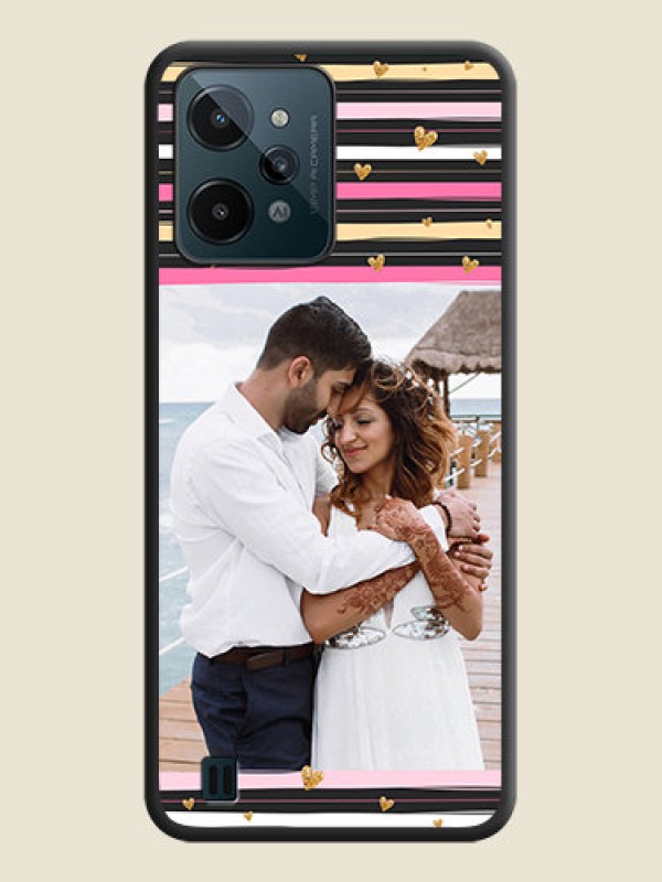 Custom Multicolor Lines and Golden Love Symbols Design on Photo on Space Black Soft Matte Mobile Cover - Realme C31