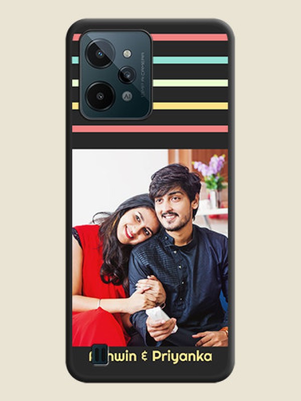 Custom Color Stripes with Photo and Text on Photo on Space Black Soft Matte Mobile Case - Realme C31