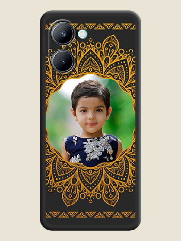 Custom Round Image with Floral Design on Photo on Space Black Soft Matte Mobile Cover - Realme C33 2023
