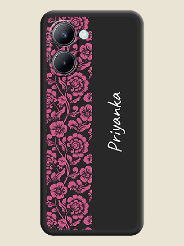 Custom Pink Floral Pattern Design With Custom Text On Space Black Personalized Soft Matte Phone Covers -Realme C33 2023
