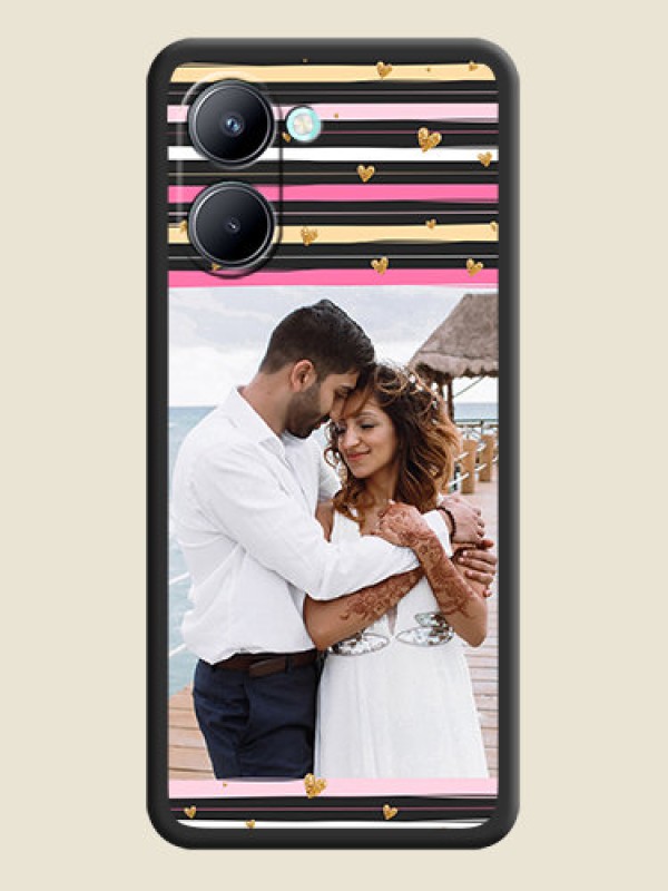 Custom Multicolor Lines and Golden Love Symbols Design on Photo on Space Black Soft Matte Mobile Cover - Realme C33