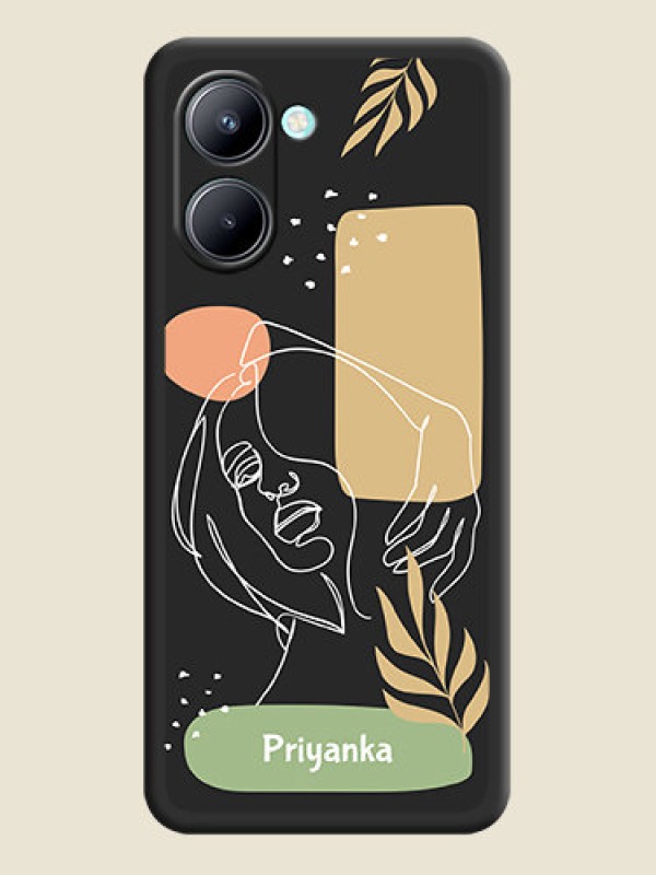 Custom Custom Text With Line Art Of Women & Leaves Design On Space Black Personalized Soft Matte Phone Covers -Realme C33