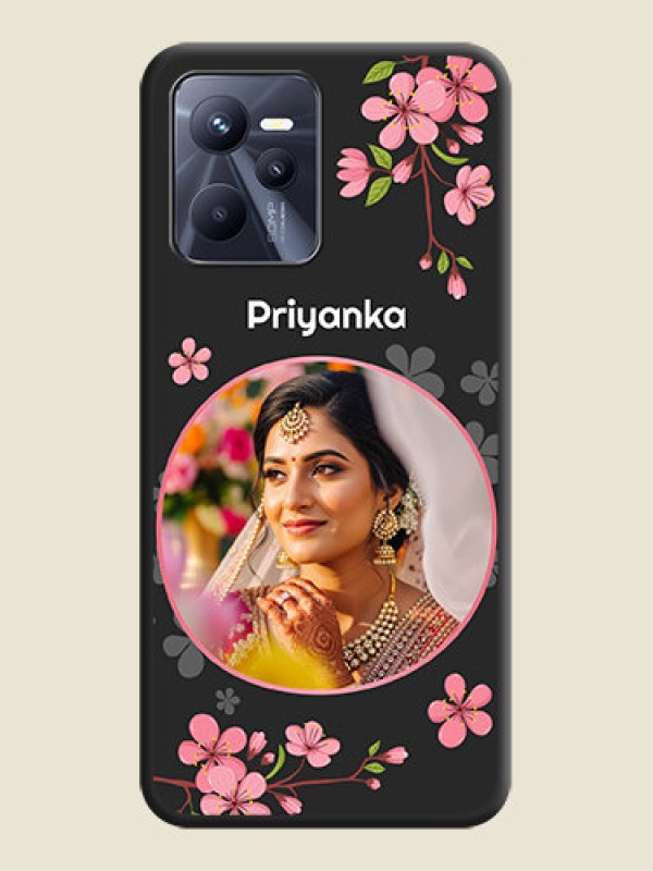 Custom Round Image with Pink Color Floral Design on Photo on Space Black Soft Matte Back Cover - Realme C35