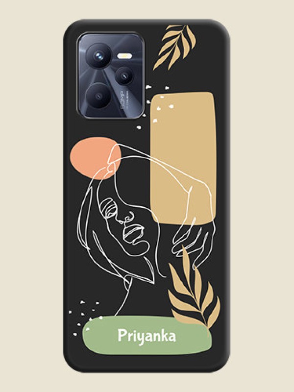 Custom Custom Text With Line Art Of Women & Leaves Design On Space Black Personalized Soft Matte Phone Covers -Realme C35