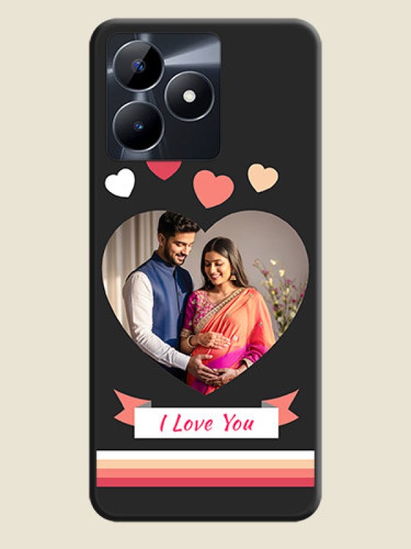 Custom Love Shaped Photo with Colorful Stripes on Personalised Space Black Soft Matte Cases - Realme C53