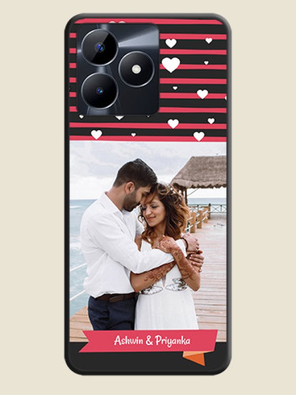 Custom White Color Love Symbols with Pink Lines Pattern on Space Black Custom Soft Matte Phone Cases - Realme C53