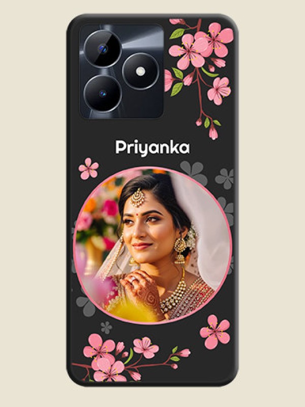 Custom Round Image with Pink Color Floral Design - Photo on Space Black Soft Matte Back Cover - Realme C53