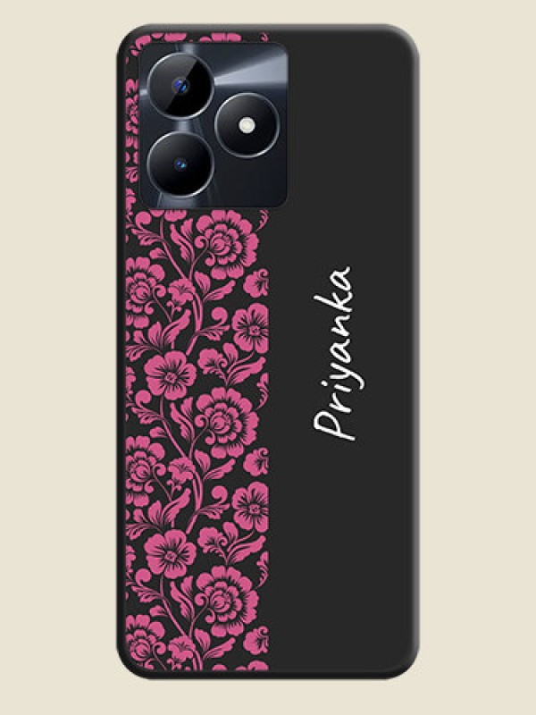 Custom Pink Floral Pattern Design With Custom Text On Space Black Personalized Soft Matte Phone Covers - Realme C53