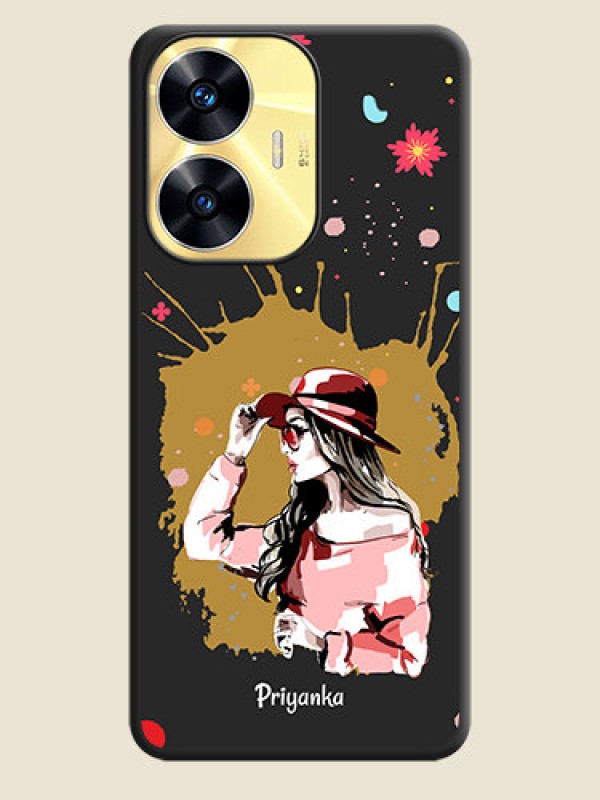 Custom Mordern Lady With Color Splash Background With Custom Text On Space Black Personalized Soft Matte Phone Covers -Realme C55