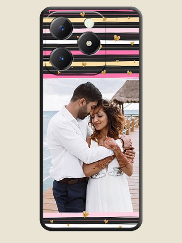 Custom Multicolor Lines and Golden Love Symbols Design on Photo On Space Black Custom Soft Matte Mobile Back Cover - Realme C63