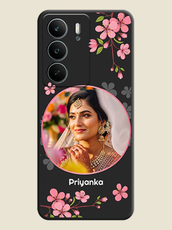 Custom Round Image with Pink Color Floral Design on Photo On Space Black Custom Soft Matte Mobile Back Cover - Realme C71 5G