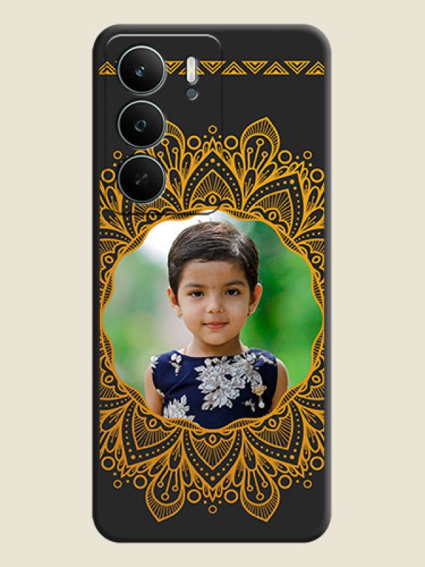 Custom Round Image with Floral Design On Space Black Custom Soft Matte Mobile Back Cover - Realme C71 5G