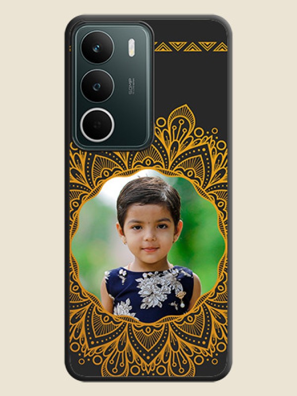 Custom Round Image with Floral Design On Space Black Custom Soft Matte Mobile Back Cover - Realme C73 5G