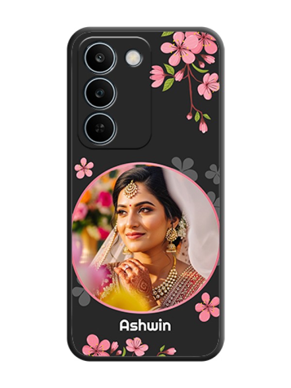 Custom Round Image with Pink Color Floral Design on Photo On Space Black Custom Soft Matte Mobile Back Cover - Realme C83 5G
