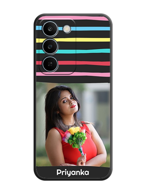 Custom Multicolor Lines with Image On Space Black Custom Soft Matte Mobile Back Cover - Realme C83 5G