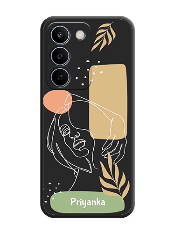 Custom Custom Text With Line Art Of Women & Leaves Design On Space Black Custom Soft Matte Mobile Back Cover - Realme C83 5G