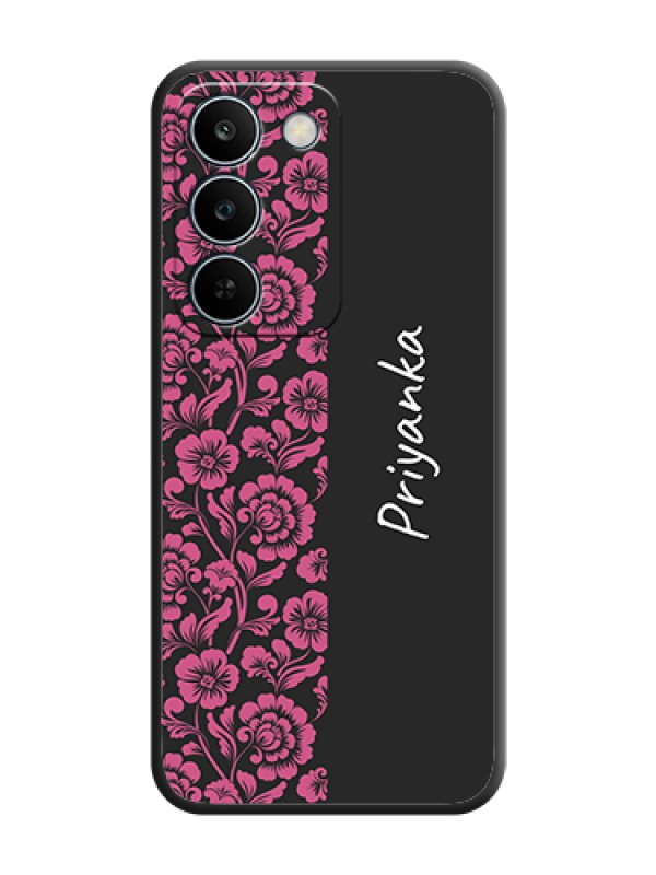 Custom Pink Floral Pattern Design With Custom Text On Space Black Custom Soft Matte Mobile Back Cover - Realme C83 5G