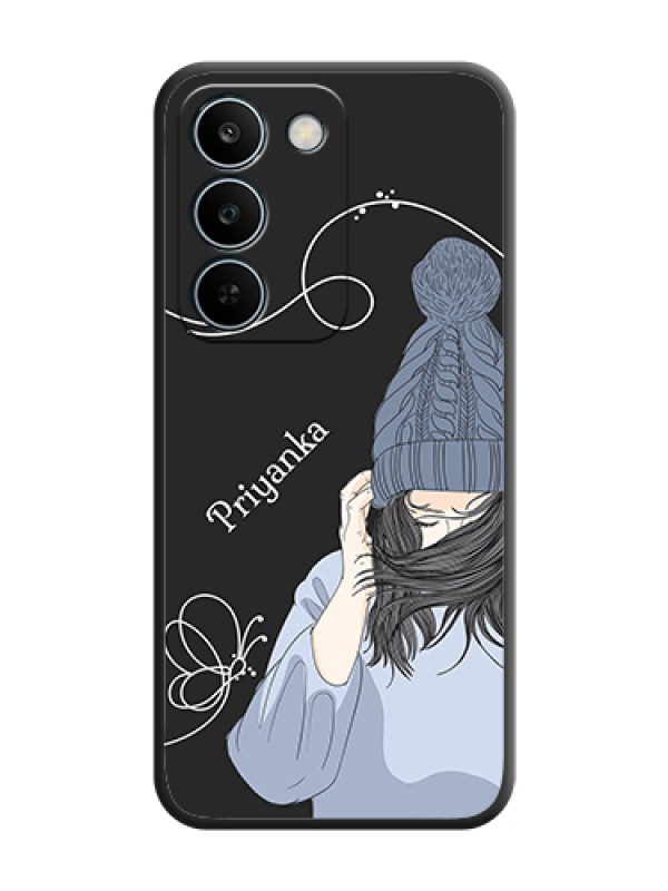 Custom Girl With Blue Winter Outfiit Custom Text Design On Space Black Custom Soft Matte Mobile Back Cover - Realme C83 5G