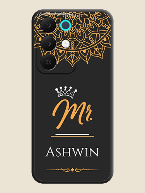 Custom Mr Name with Floral Design On Space Black Custom Soft Matte Mobile Back Cover - Realme C85 5G
