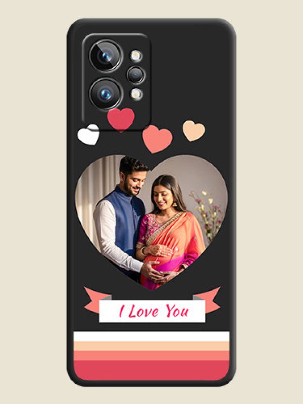Custom Love Shaped Photo with Colorful Stripes on Personalised Space Black Soft Matte Cases - Realme GT 2 Pro 5G