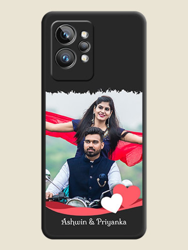 Custom Pin Color Love Shaped Ribbon Design with Text on Space Black Custom Soft Matte Phone Back Cover - Realme GT 2 Pro 5G