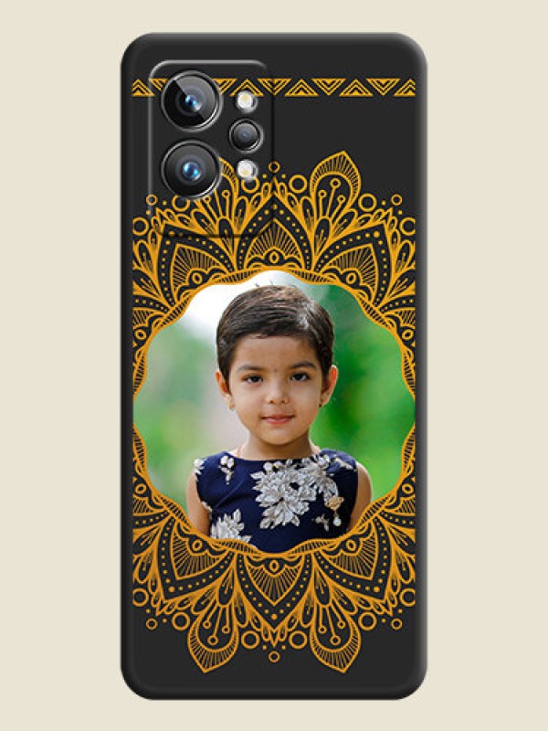 Custom Round Image with Floral Design on Photo on Space Black Soft Matte Mobile Cover - Realme GT 2 Pro 5G