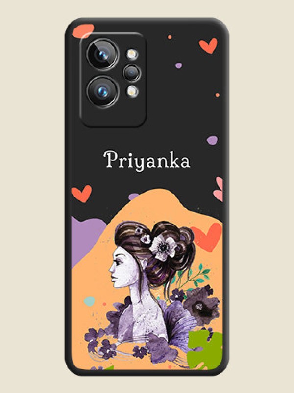 Custom Namecase For Her With Fancy Lady Image On Space Black Personalized Soft Matte Phone Covers -Realme Gt 2 Pro 5G