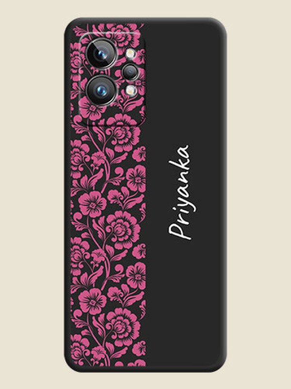 Custom Pink Floral Pattern Design With Custom Text On Space Black Personalized Soft Matte Phone Covers -Realme Gt 2 Pro 5G