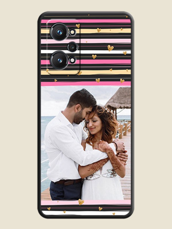 Custom Multicolor Lines and Golden Love Symbols Design on Photo on Space Black Soft Matte Mobile Cover - Realme GT 2