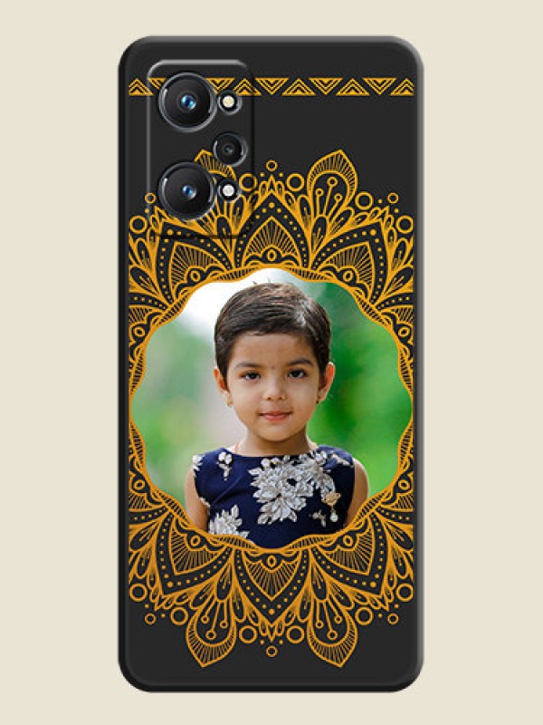 Custom Round Image with Floral Design on Photo on Space Black Soft Matte Mobile Cover - Realme GT 2