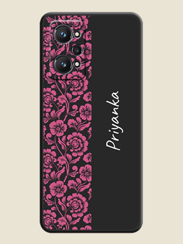 Custom Pink Floral Pattern Design With Custom Text On Space Black Personalized Soft Matte Phone Covers -Realme Gt 2