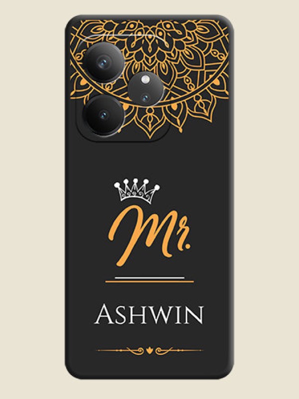 Custom Mr Name with Floral Design On Space Black Custom Soft Matte Mobile Back Cover - Realme GT 6