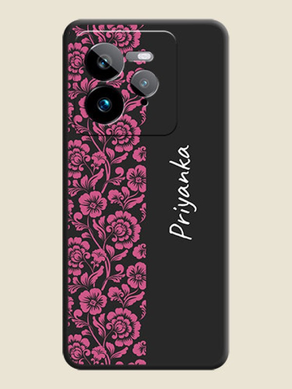 Custom Pink Floral Pattern Design With Custom Text On Space Black Custom Soft Matte Mobile Back Cover - Realme GT 7 Pro