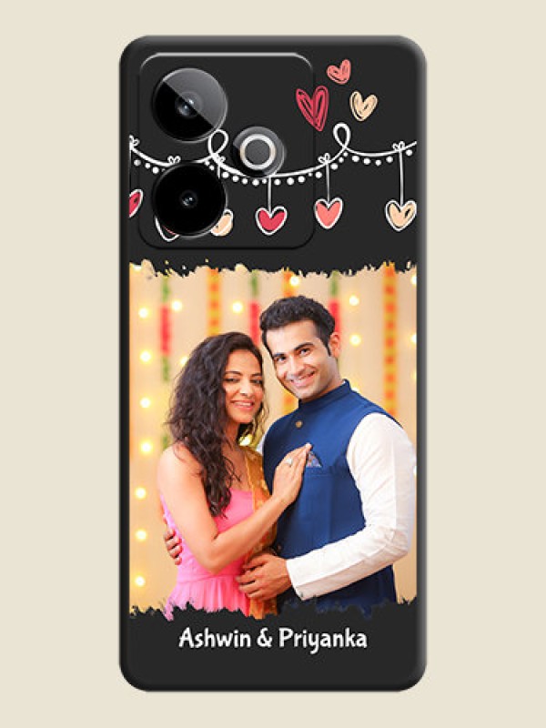 Custom Pink Love Hangings with Name On Space Black Custom Soft Matte Mobile Back Cover - Realme GT 7T 5G