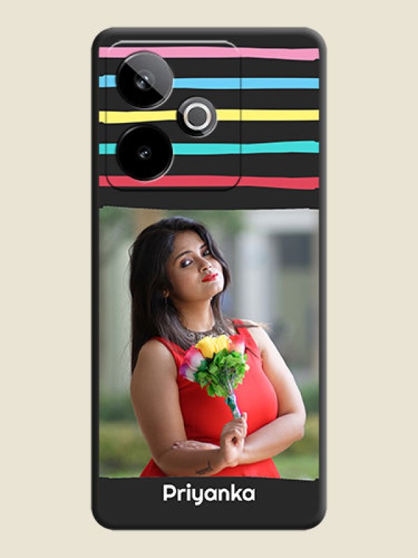 Custom Multicolor Lines with Image On Space Black Custom Soft Matte Mobile Back Cover - Realme GT 7T 5G