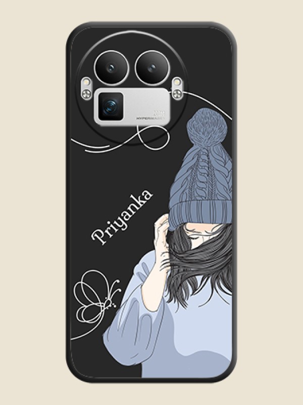 Custom Girl With Blue Winter Outfiit Custom Text Design On Space Black Custom Soft Matte Mobile Back Cover - Realme GT 8 Pro