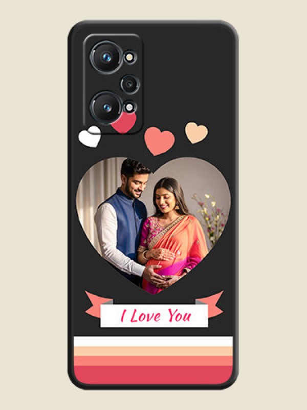 Custom Love Shaped Photo with Colorful Stripes on Personalised Space Black Soft Matte Cases - Realme GT Neo 3T