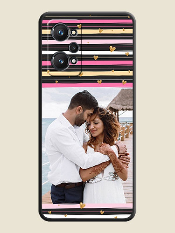 Custom Multicolor Lines and Golden Love Symbols Design on Photo on Space Black Soft Matte Mobile Cover - Realme GT Neo 3T