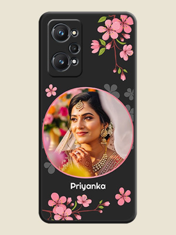 Custom Round Image with Pink Color Floral Design on Photo on Space Black Soft Matte Back Cover - Realme GT Neo 3T