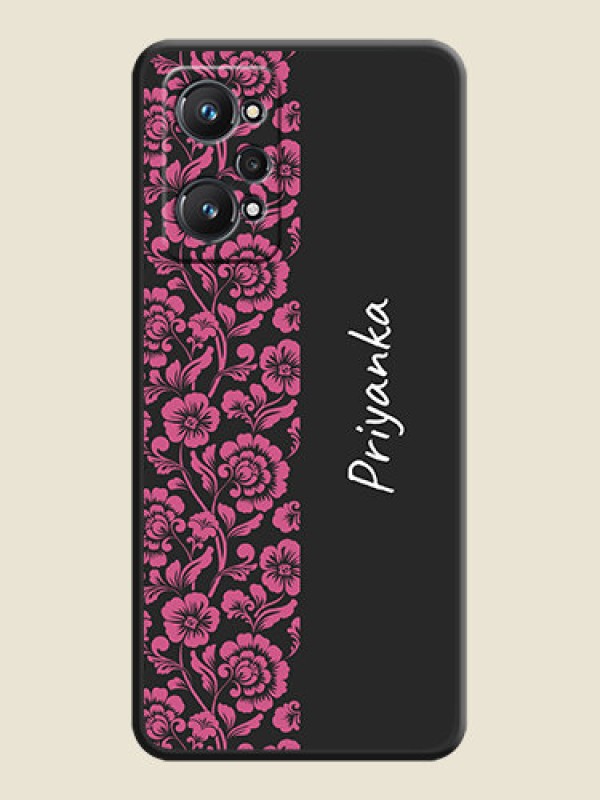 Custom Pink Floral Pattern Design With Custom Text On Space Black Personalized Soft Matte Phone Covers -Realme Gt Neo 3T