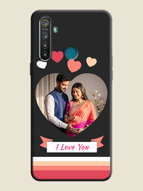 Custom Love Shaped Photo with Colorful Stripes on Personalised Space Black Soft Matte Cases - Realme Narzo 10