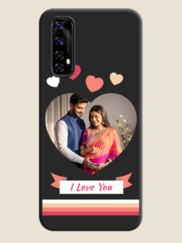 Custom Love Shaped Photo with Colorful Stripes on Personalised Space Black Soft Matte Cases - Realme Narzo 20 Pro