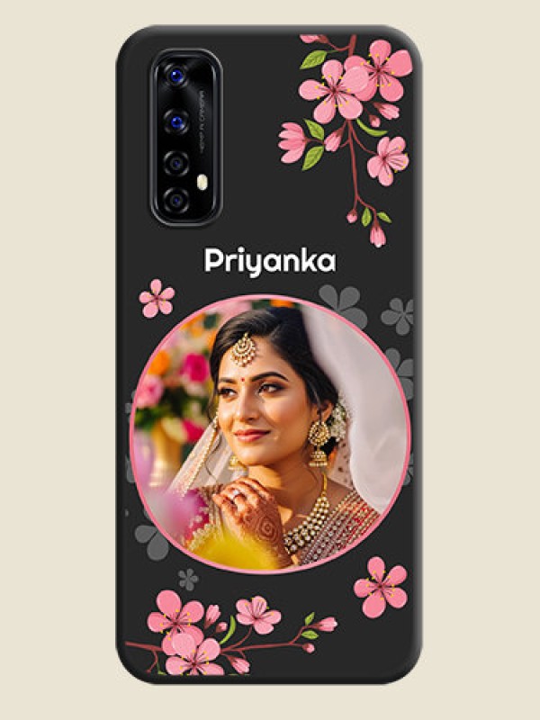Custom Round Image with Pink Color Floral Design on Photo on Space Black Soft Matte Back Cover - Realme Narzo 20 Pro